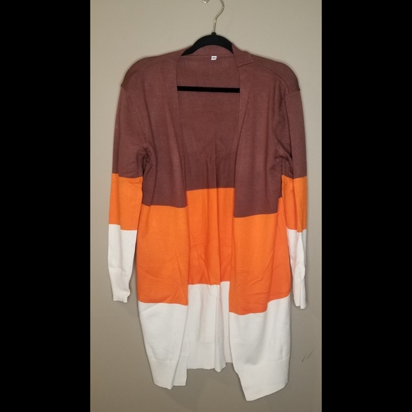 5⭐Orange brown & cream long duster open cardigan - Picture 3 of 5